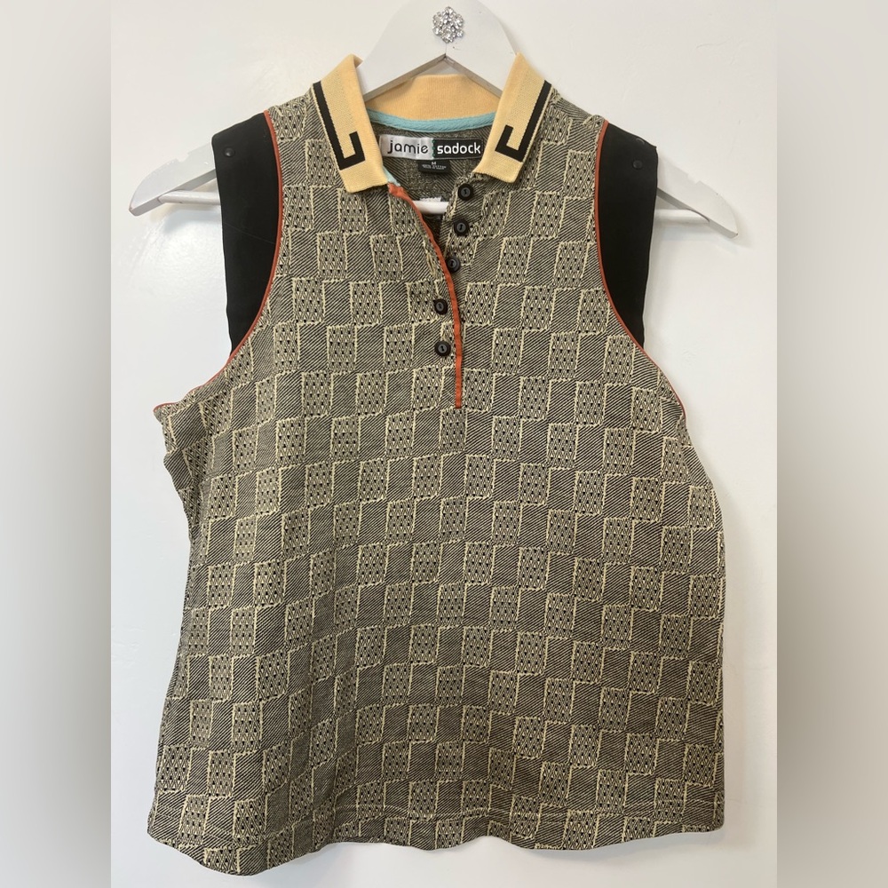 Jamie Sadock knit Checkered Sleeveless golf Polo size M - Picture 2 of 11